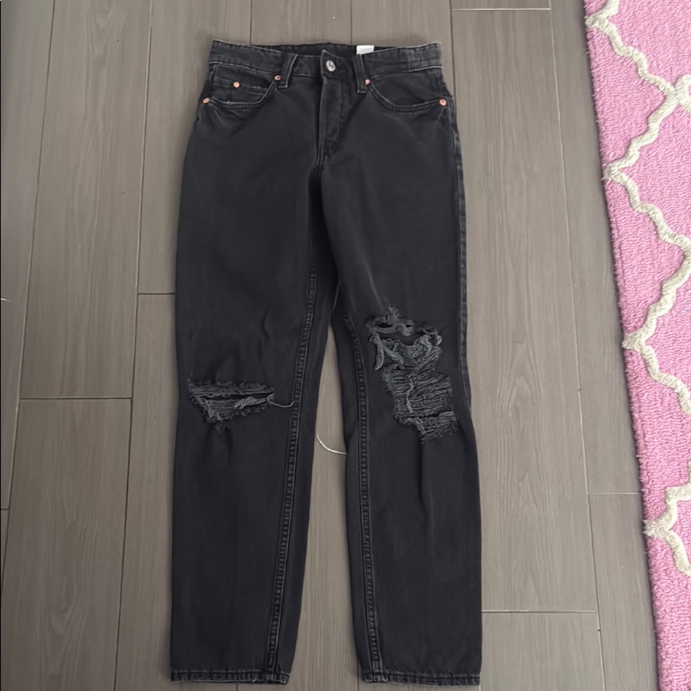 Agolde Black Straight Leg Distressed Jeans